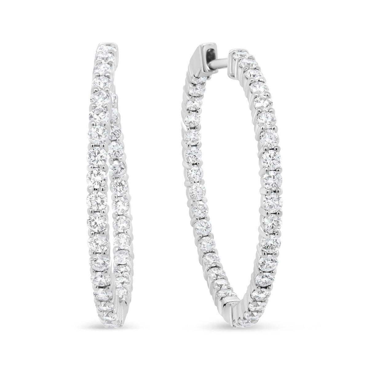 Pendientes de aro curvos de oro blanco de 18K con diamantes redondos de 3 5/8 Cttw por dentro y por fuera (Color F-G, Claridad VS1-VS2)