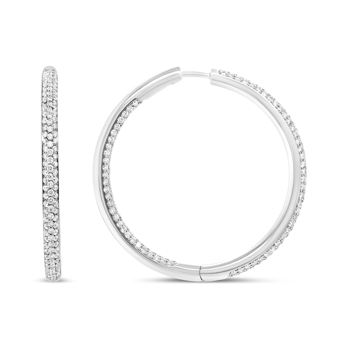 Pendientes de aro interiores y exteriores de oro blanco de 18 K con diamantes redondos de 2,00 Cttw (color F-G, claridad VS1-VS2)