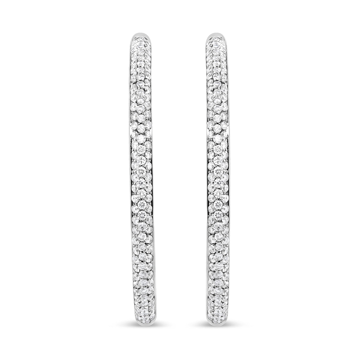 Pendientes de aro interiores y exteriores de oro blanco de 18 K con diamantes redondos de 2,00 Cttw (color F-G, claridad VS1-VS2)