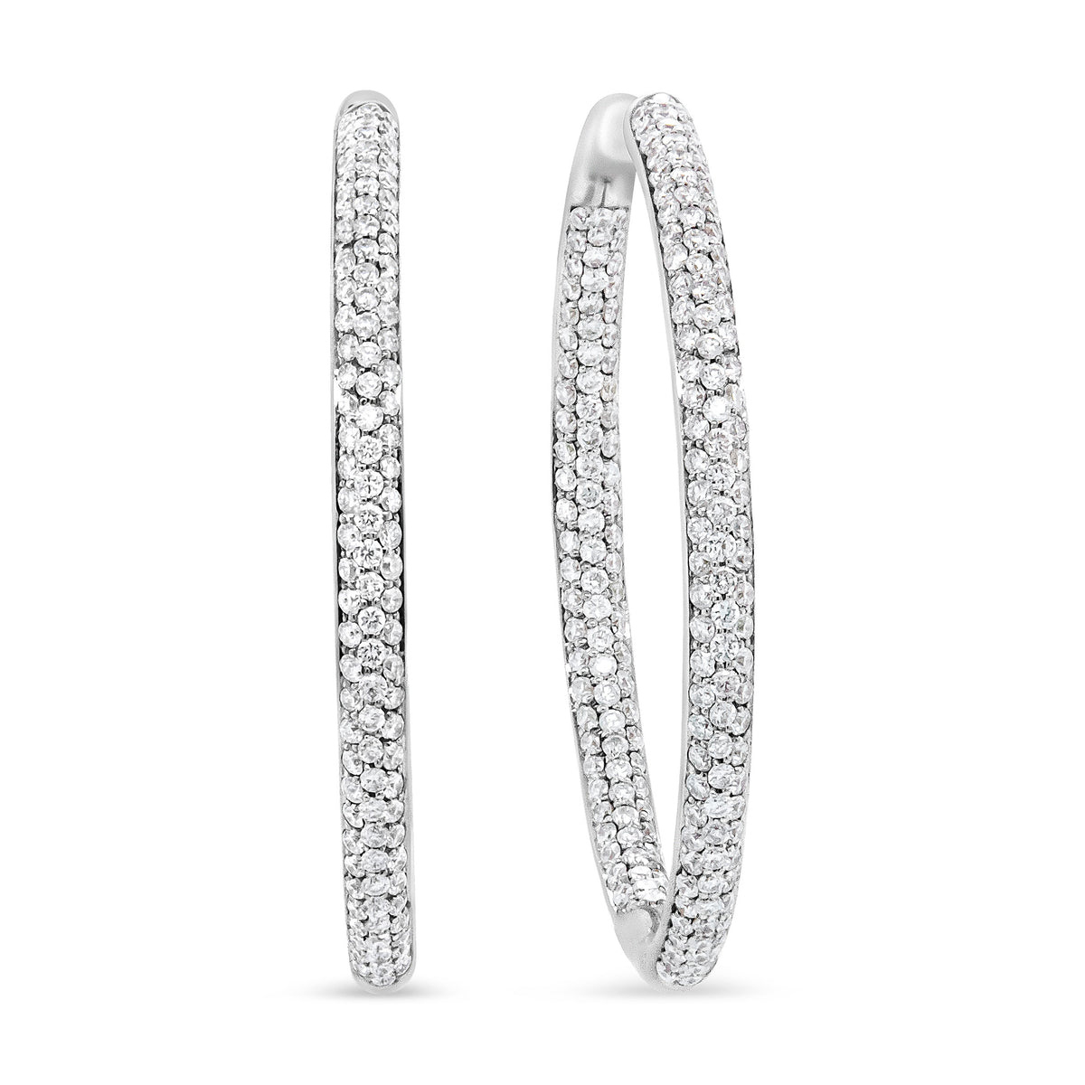 Pendientes de aro interiores y exteriores de oro blanco de 18 K con diamantes redondos de 2,00 Cttw (color F-G, claridad VS1-VS2)