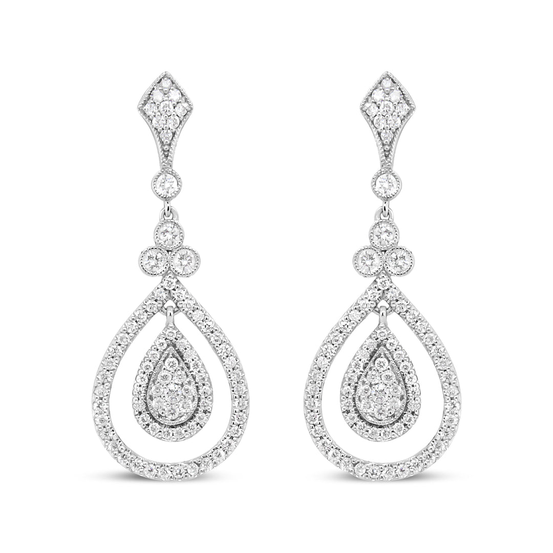 18K White Gold 1 1/4 Cttw Round Diamond Openwork Teardrop-Shaped Dangle Earrings (F-G Color, VS1-VS2 Clarity)