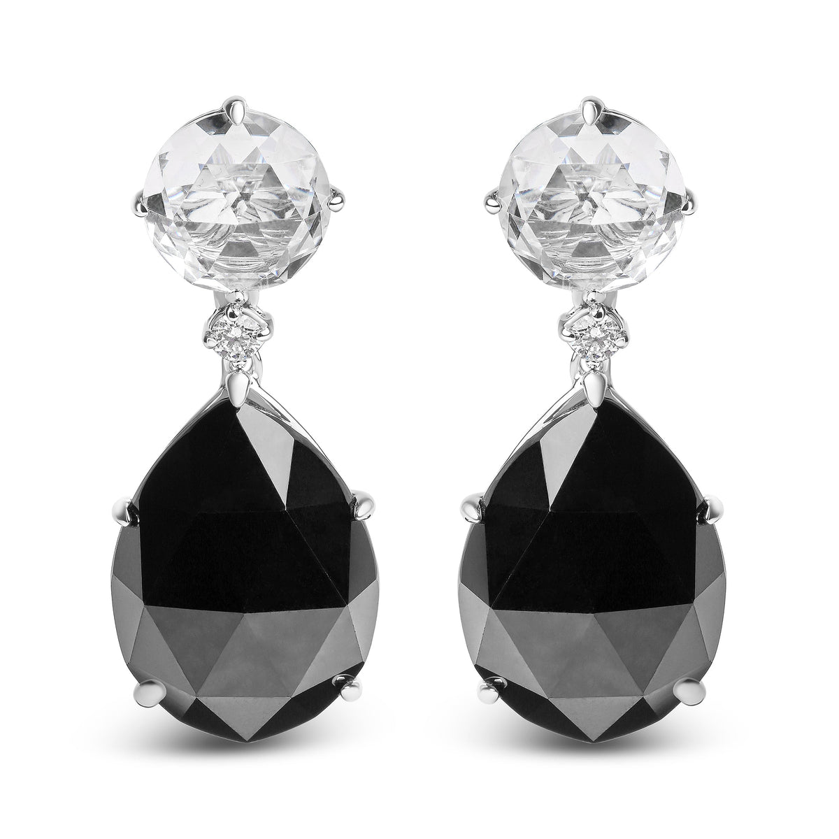 Pendientes colgantes de oro blanco de 18K con diamantes de 1/5 Cttw, topacios blancos redondos y ónix negro de talla pera de 20x15mm (color G-H, claridad SI1-SI2)