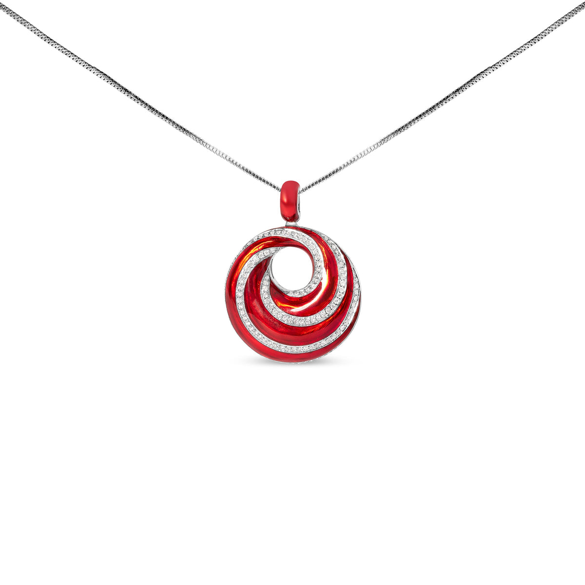 Collar con colgante de medallón de remolino sin fin de esmalte rojo y 1/2 diamante de plata de ley .925 de 18" (Color F-G, Claridad VS1-VS2)
