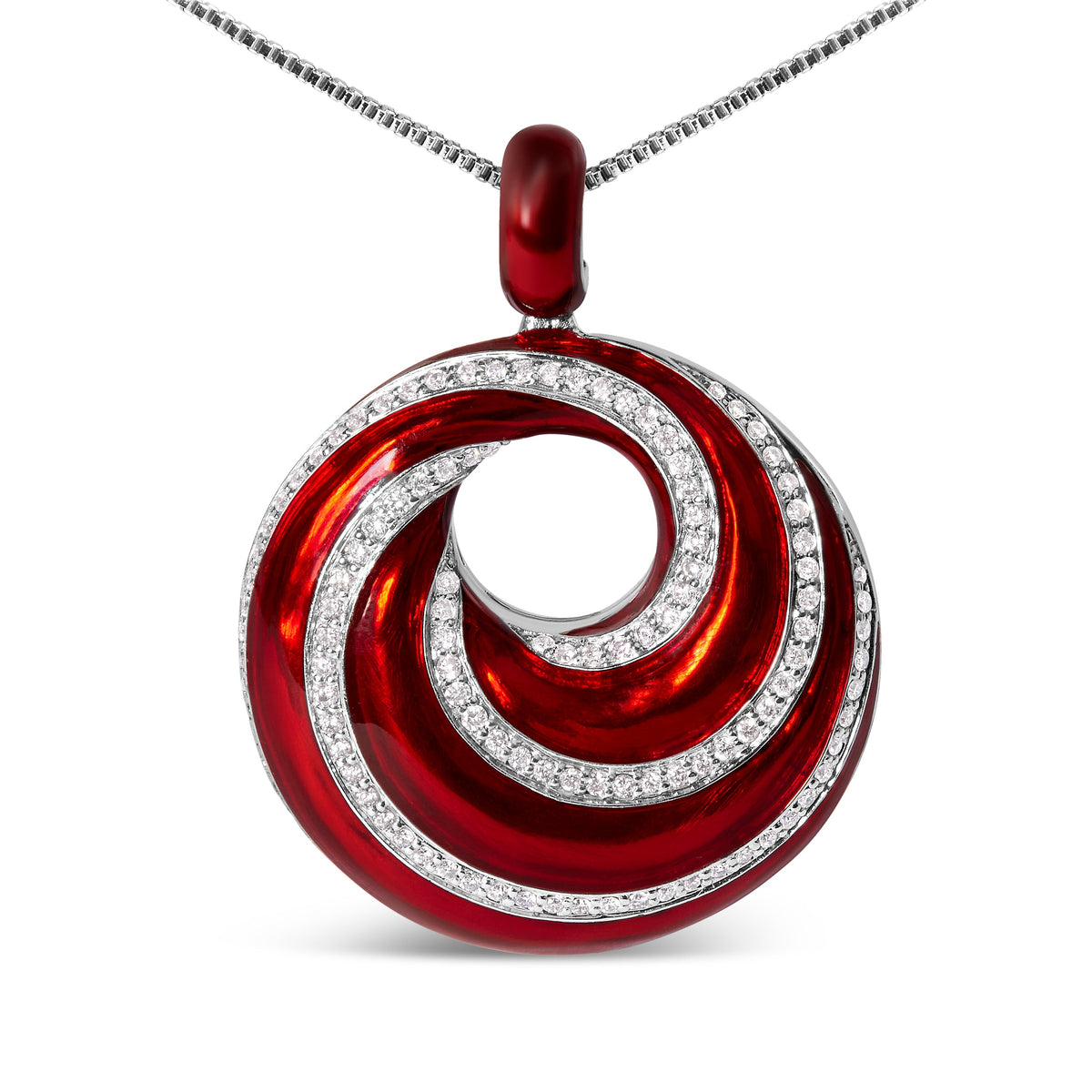 Collar con colgante de medallón de remolino sin fin de esmalte rojo y 1/2 diamante de plata de ley .925 de 18" (Color F-G, Claridad VS1-VS2)