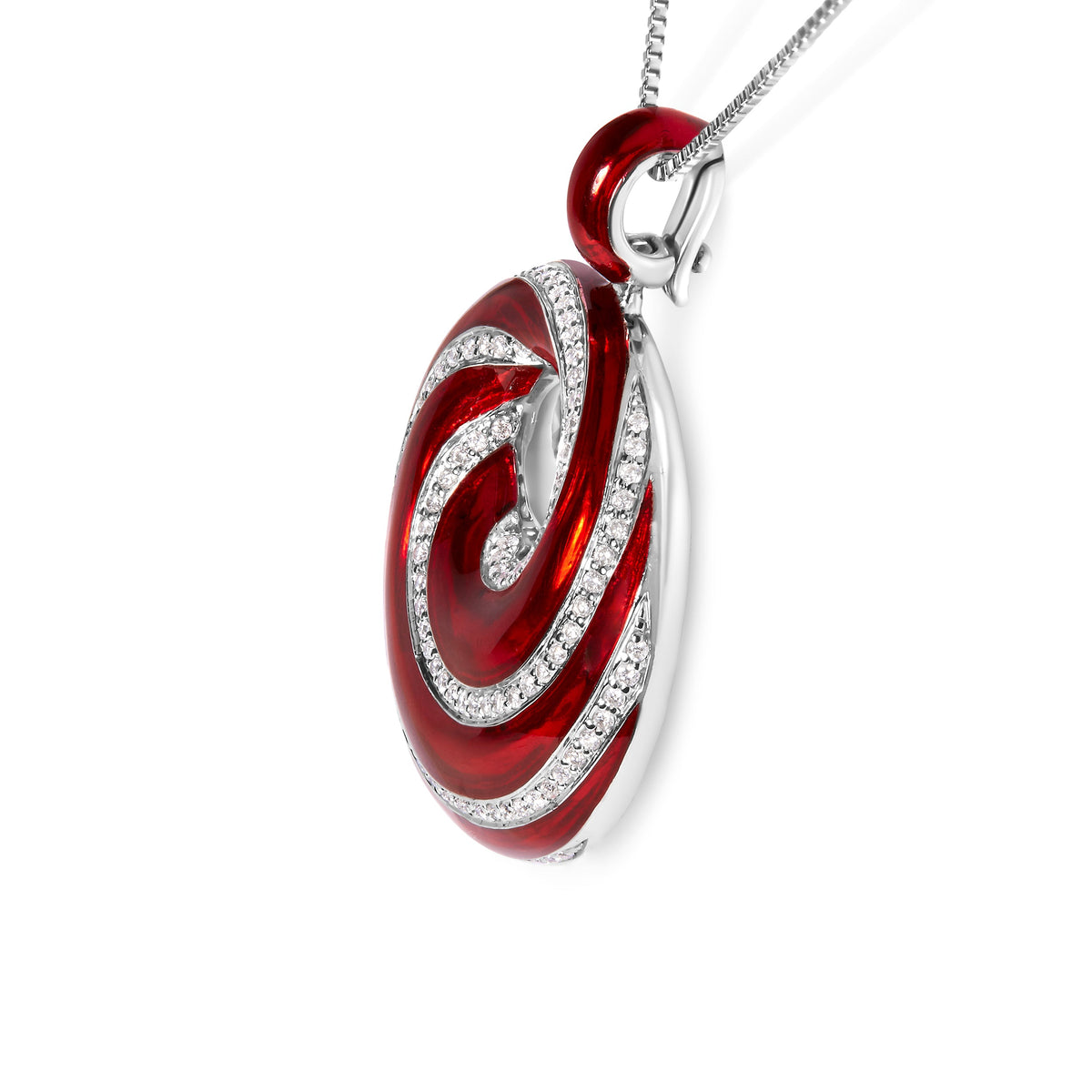 Collar con colgante de medallón de remolino sin fin de esmalte rojo y 1/2 diamante de plata de ley .925 de 18" (Color F-G, Claridad VS1-VS2)