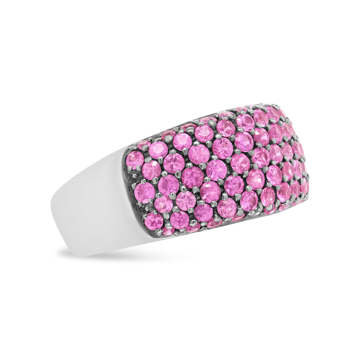 Anillo clásico de zafiro rosa multihilera en oro blanco de 18K y rodio negro - Talla de anillo 6.5