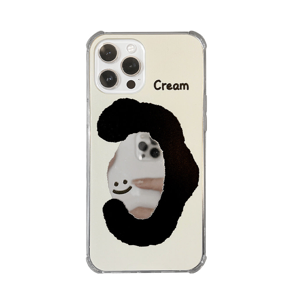 ins crema cara sonriente se aplica a 17pro max apple iphone15 funda de teléfono móvil 11 espejo de maquillaje 16 anticaídas 14 dura
