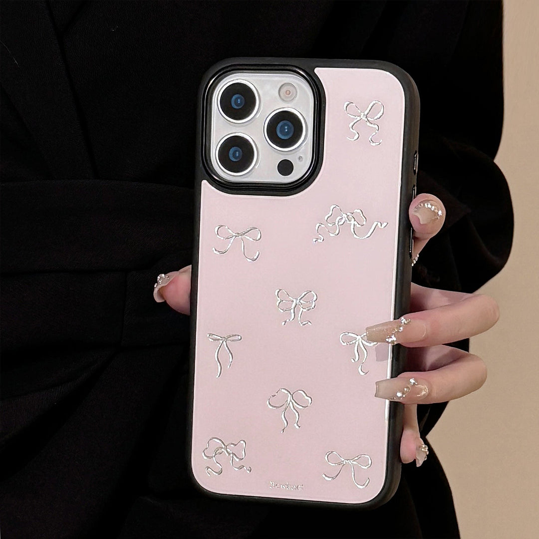 Gilt is suitable for iphone16promax Apple 15 mobile phone case 13 glass 14 light luxury 17 pink bow hair