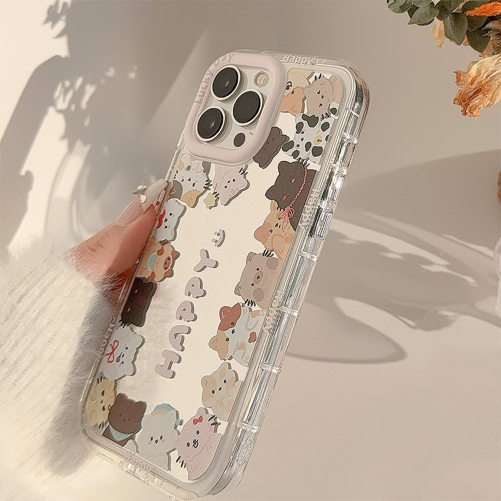 Mirror ins cute cat suitable for 16Pro Max Apple 15 mobile phone case iPhone17 Korean 12 lanyard 11