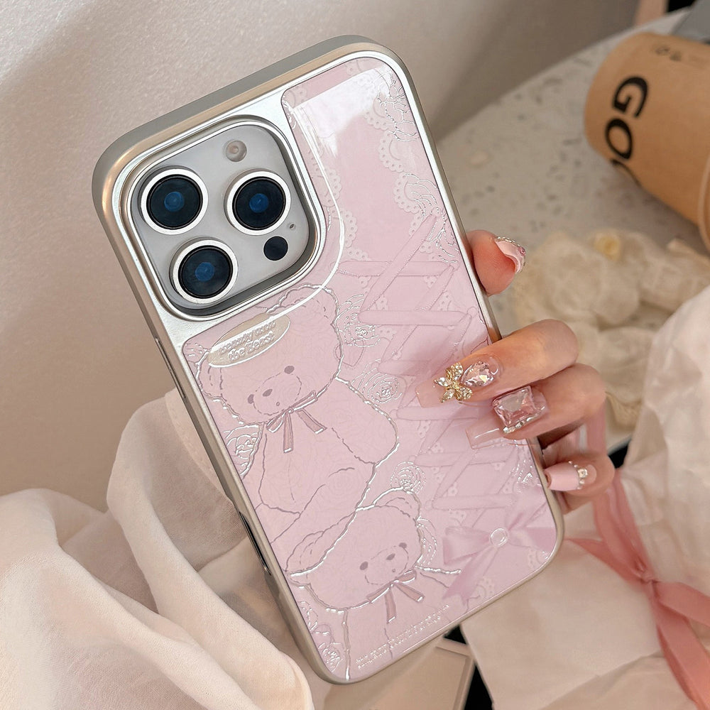 Gilt lace bear Apple 16promax mobile phone case iphone17 Epoxy 15 Electroplating sweet 14 for Huawei