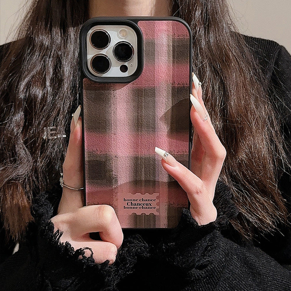 Funda para móvil Apple 16 de cuadros de color contrastado para chica 17promax otoño e invierno dulce y fresca 11 para iPhone13 de cuero 12