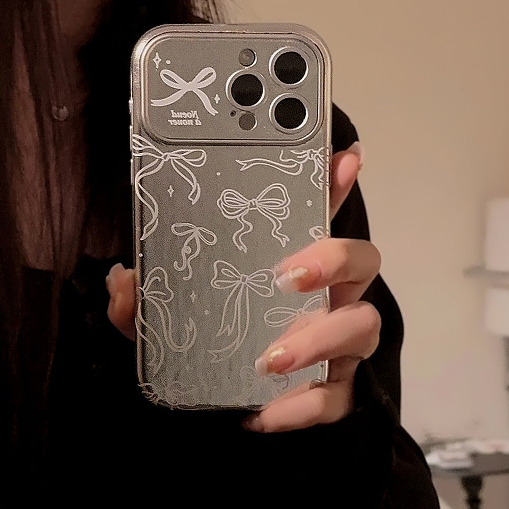 El estilo japonés y coreano es adecuado para la funda de iPhone 16 Apple 15, la funda de teléfono móvil 14Pro Max de pantalla completa con lazo 17, cuero 12, galvanizado