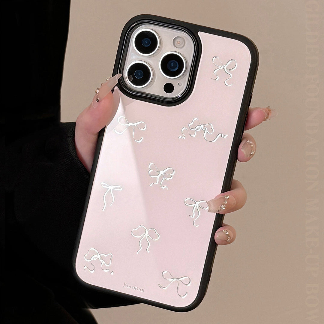 Gilt is suitable for iphone16promax Apple 15 mobile phone case 13 glass 14 light luxury 17 pink bow hair