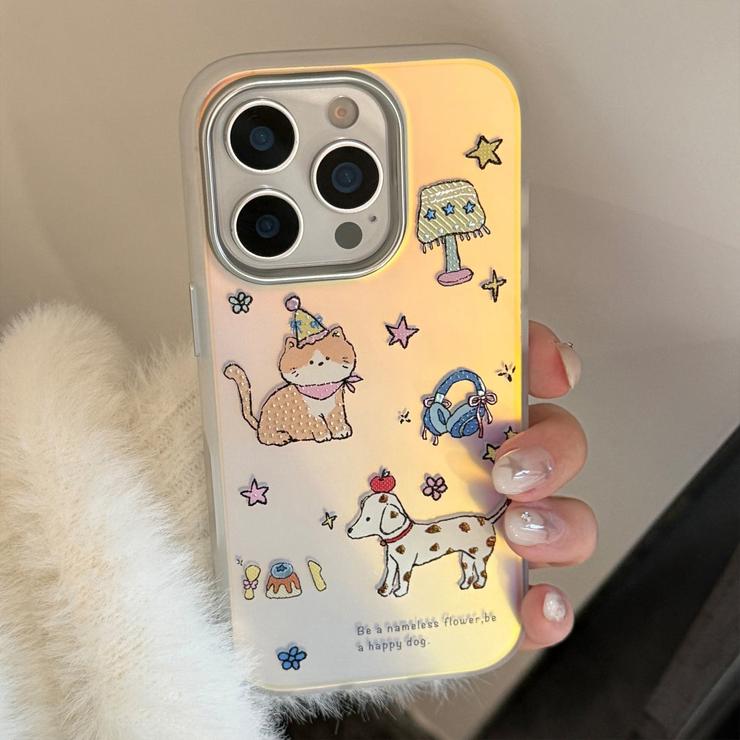 Gilt cute cute pet suitable for iphone17 mobile phone case 16 laser 15Promax generation 14 cartoon 11 electroplating