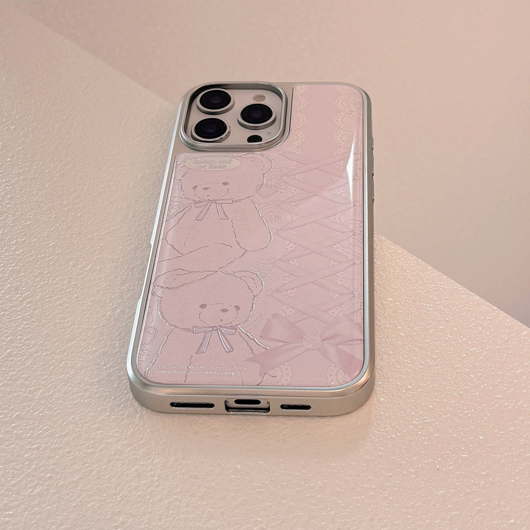 Gilt lace bear Apple 16promax mobile phone case iphone17 Epoxy 15 Electroplating sweet 14 for Huawei