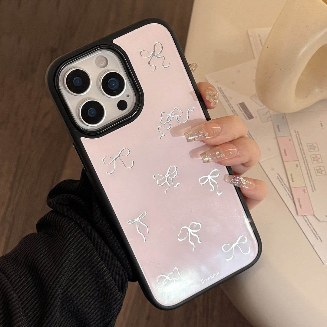 Gilt is suitable for iphone16promax Apple 15 mobile phone case 13 glass 14 light luxury 17 pink bow hair