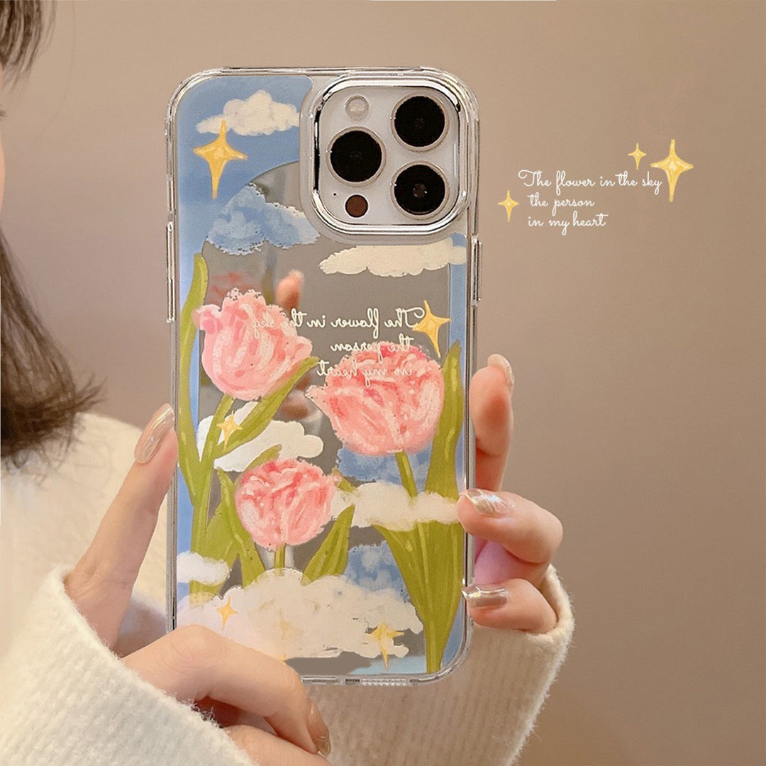 ins Literary Tulip iphone17 Apple 16 Чехол для мобильного телефона 15Promax Силиконовый 11 Зеркало для макияжа X Применимо