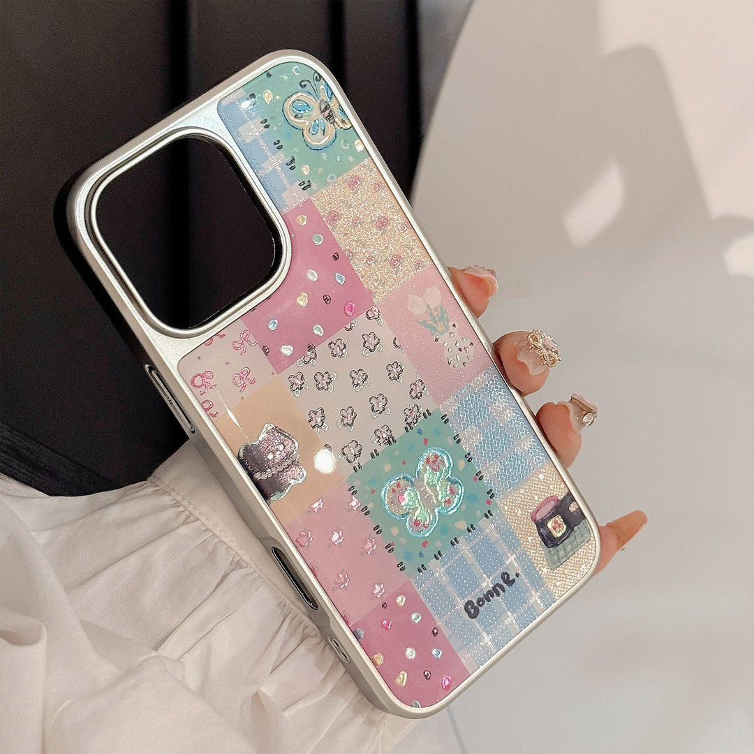 Funda para teléfono móvil 16pro max con empalme a cuadros dorados iphone17 apple 15 galvanoplastia 14 dura aplicable a huawei