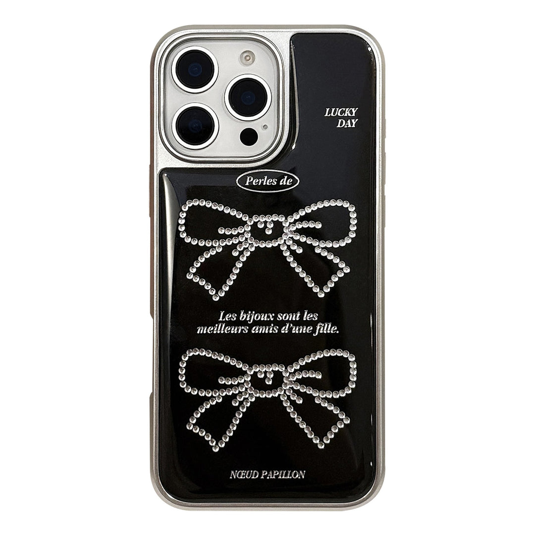 Gilt applicable Apple 15promax mobile phone case iphone16 sweet and cool bow 17 Korean 14 electroplating Huawei