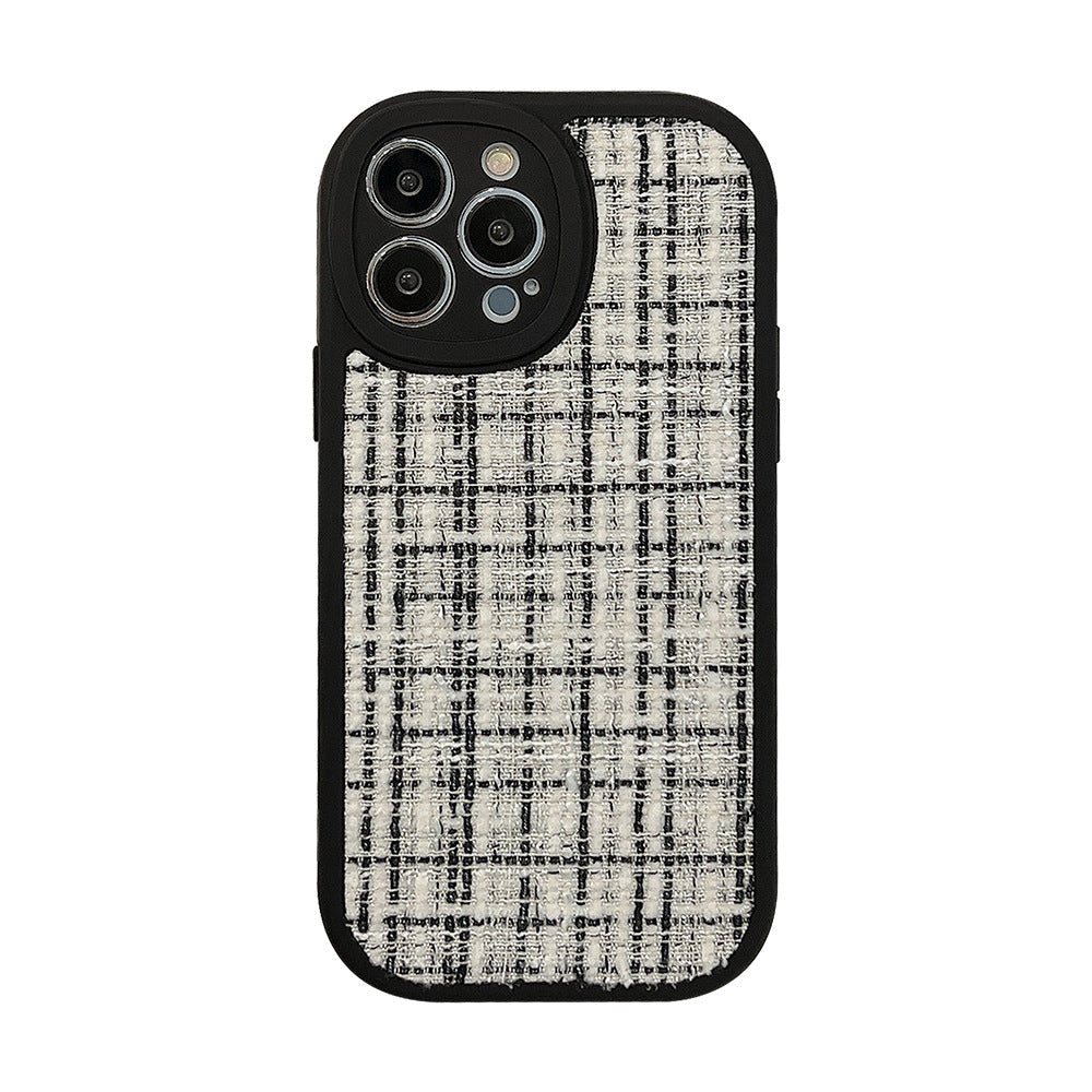 La funda Xiaoxiangfeng iphone16 es adecuada para iPhone 17pro max 11, mujeres 12, simple 15, rejilla blanca y negra 8, franela.
