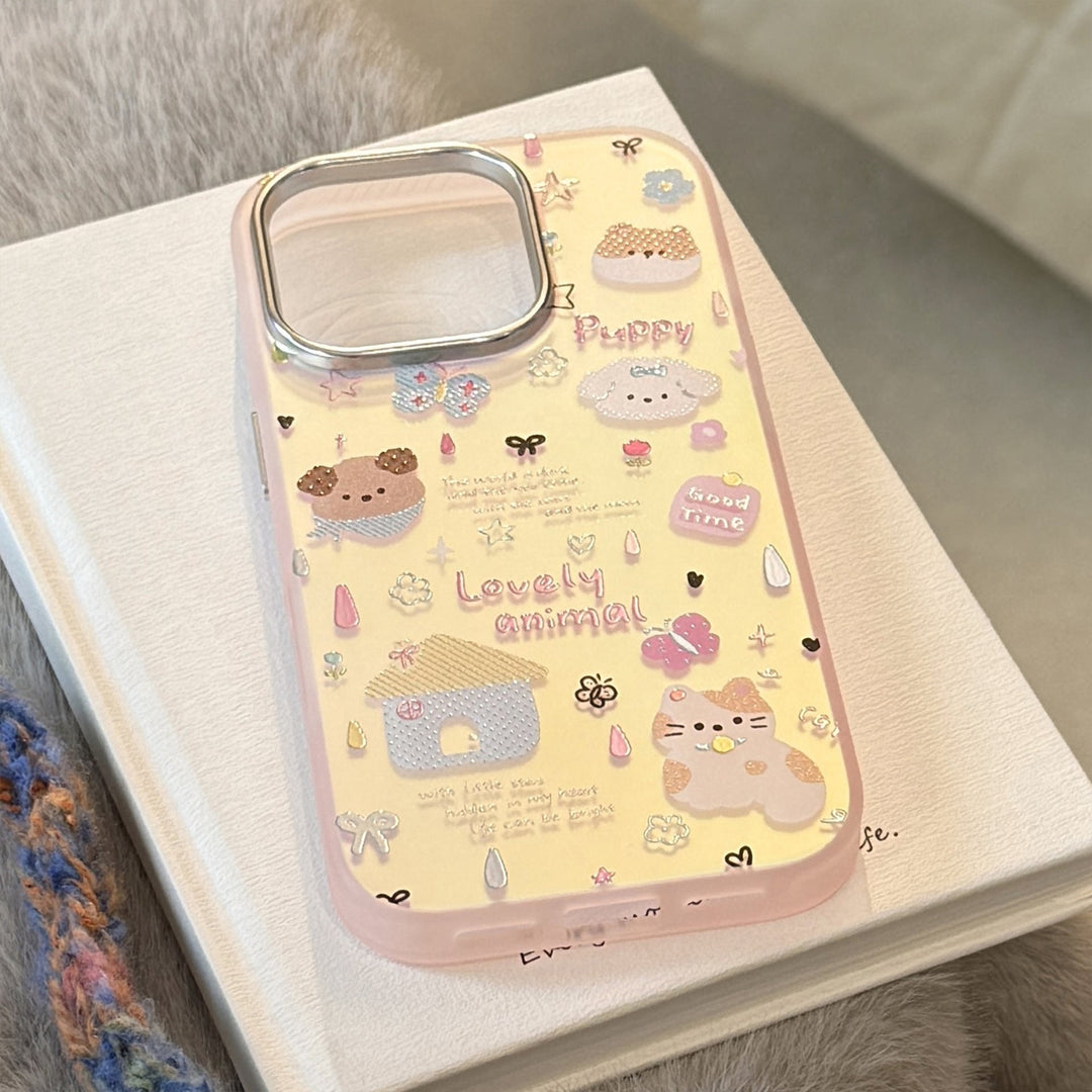 Gilt colored small animals are suitable for iphone16 mobile phone case 17Promax laser 15 anti-drop 14 generation 13 hard