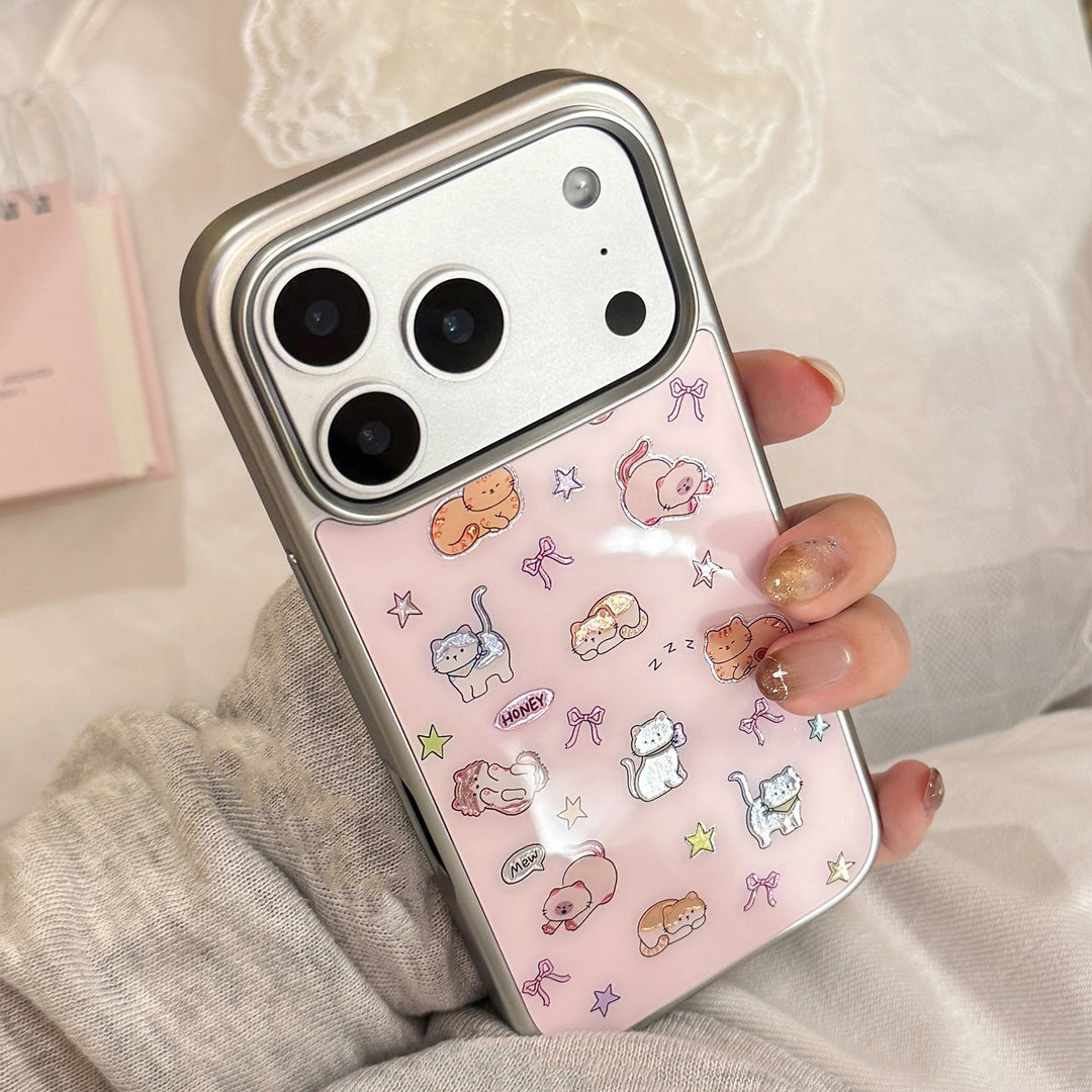 Gilt cute cat for apple 17pro max mobile phone case iphone16 electroplating 14 hard 13 huawei p70
