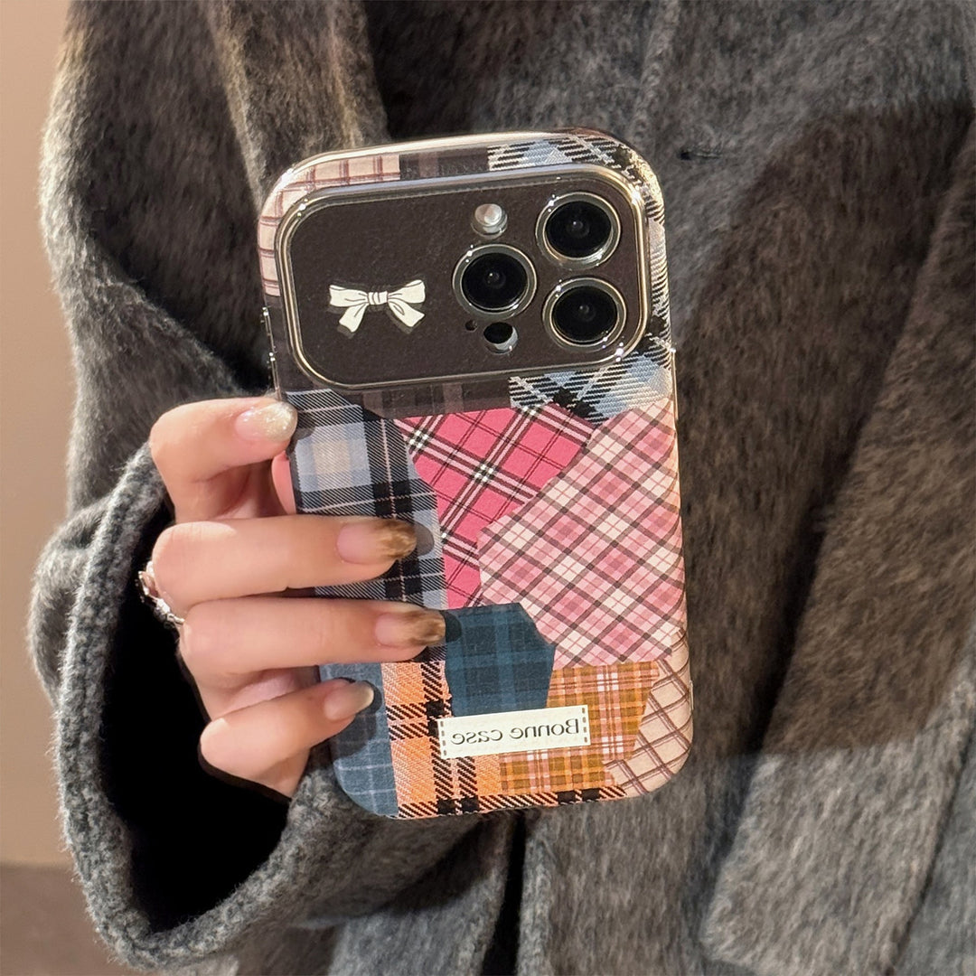 Funda para teléfono móvil Retro a cuadros con empalmes de gato 14 para 15promax Apple iphone16 tridimensional 17 piel 13