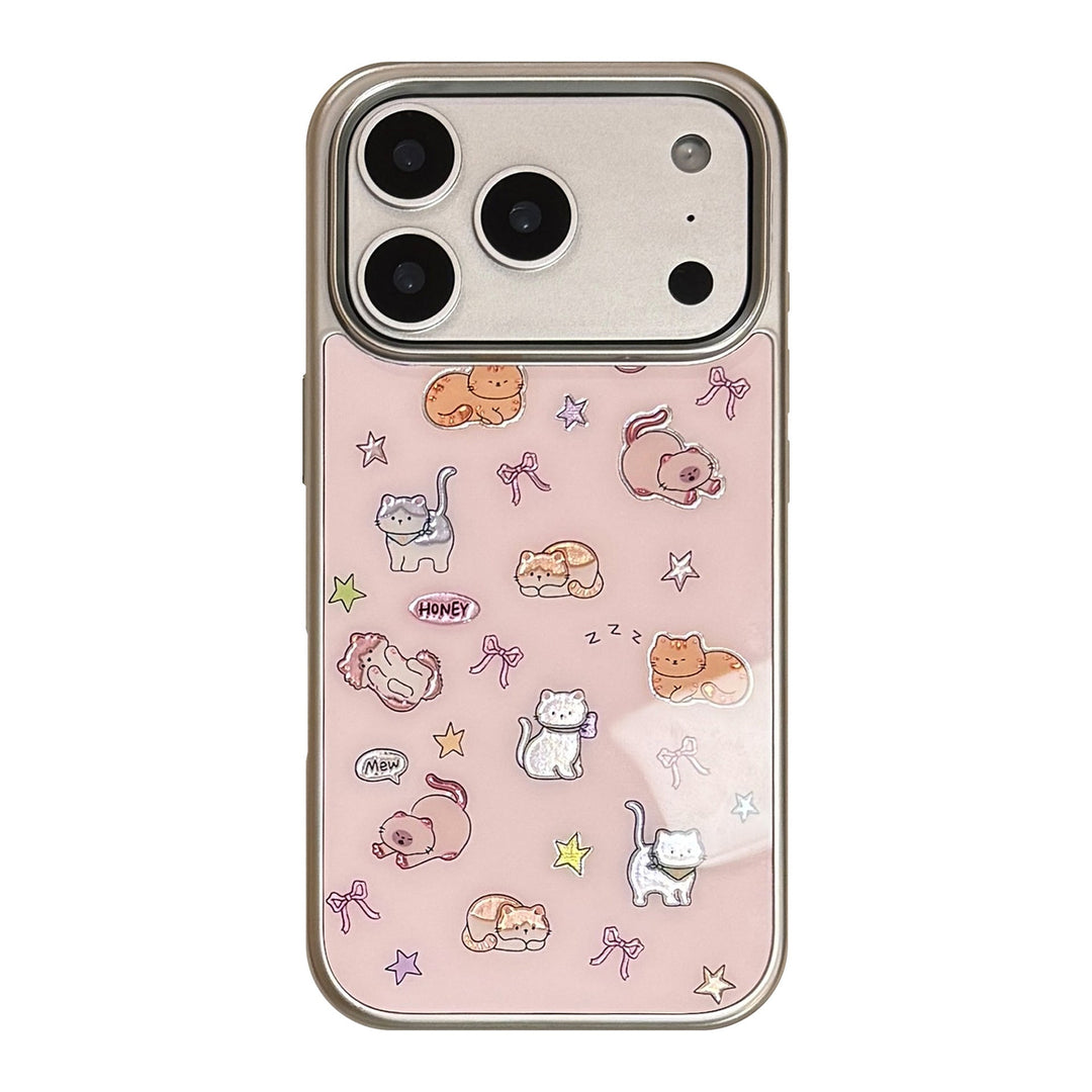Gilt cute cat for apple 17pro max mobile phone case iphone16 electroplating 14 hard 13 huawei p70