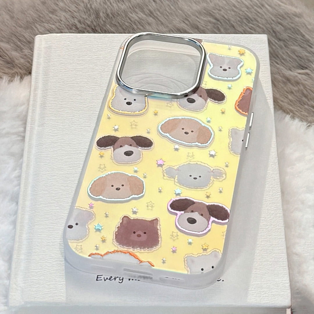 Gilt puppy head for iphone17 mobile phone case 17Promax laser 16 electroplating 14 fun 13 hard 15