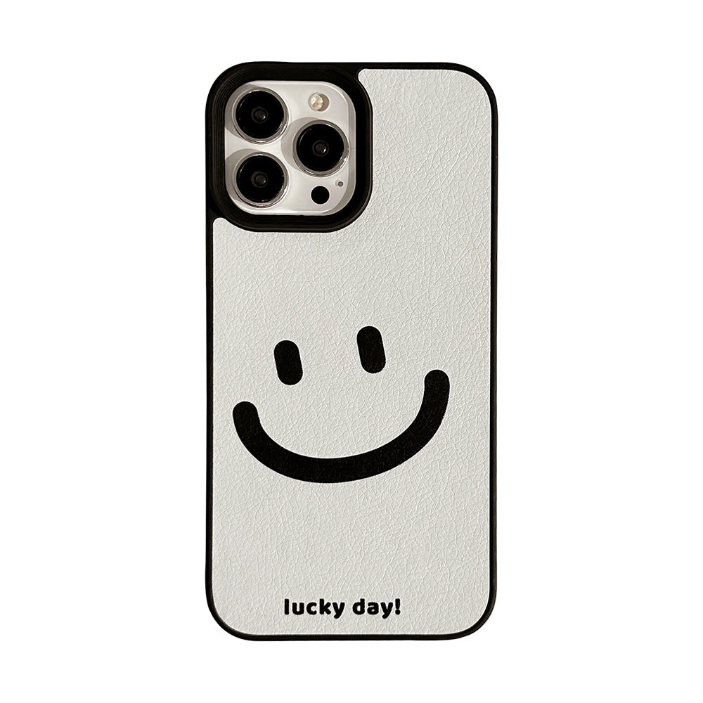 Funda de teléfono Apple con patrón de piel, diseño de cara sonriente, minimalista y curativa, para 17promax, 11 (compatible con iPhone 16), estilo avanzado, 15 (antigolpes)