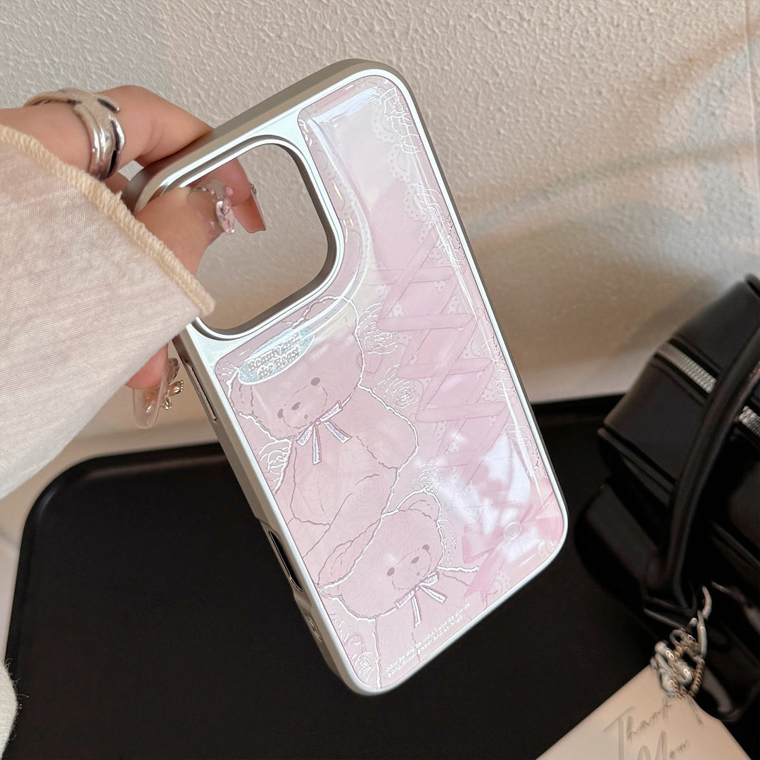 Gilt lace bear Apple 16promax mobile phone case iphone17 Epoxy 15 Electroplating sweet 14 for Huawei