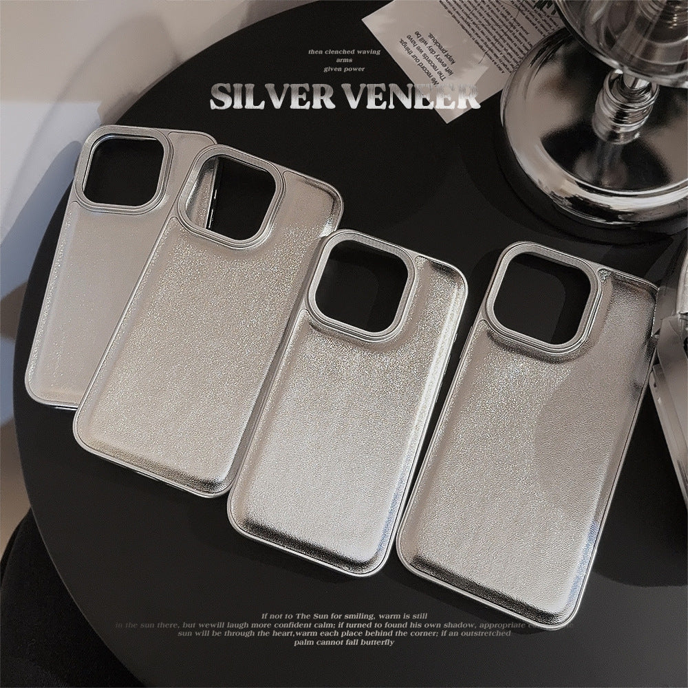 Funda de cuero plateado para iPhone 16promax, 17, con sensor premium, de color sólido 11, carcasa dura 13, aplicable a 12