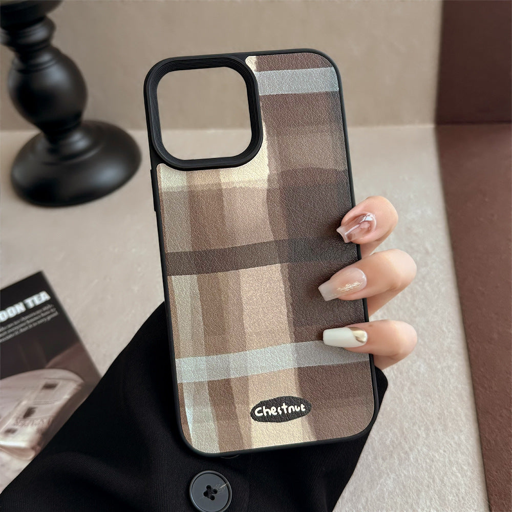 Funda para teléfono móvil iPhone 13 Maillard 11 de cuero Medieval a cuadros para Apple 16 17pro max 15
