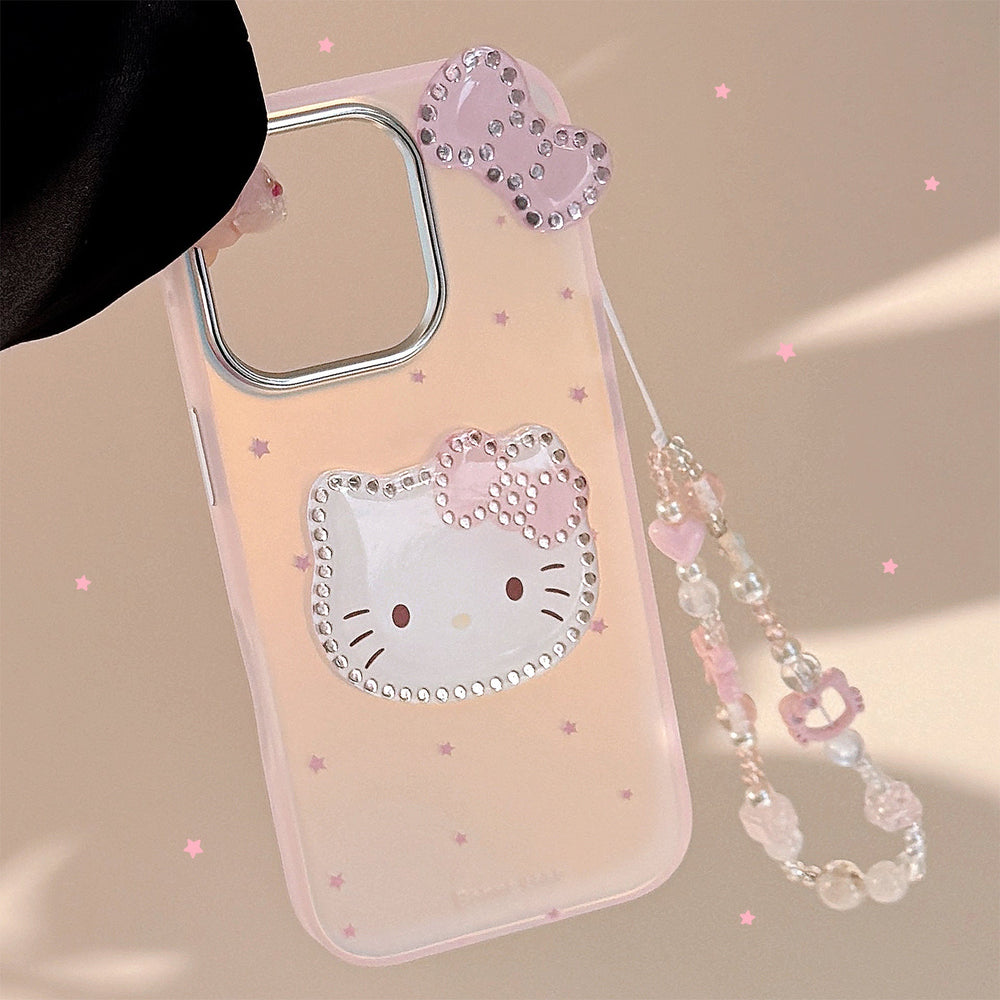 Láser dorado adecuado para la funda de teléfono Apple 16Promax iphone15 de dibujos animados rosa tridimensional 11 con cordón 17 bonito