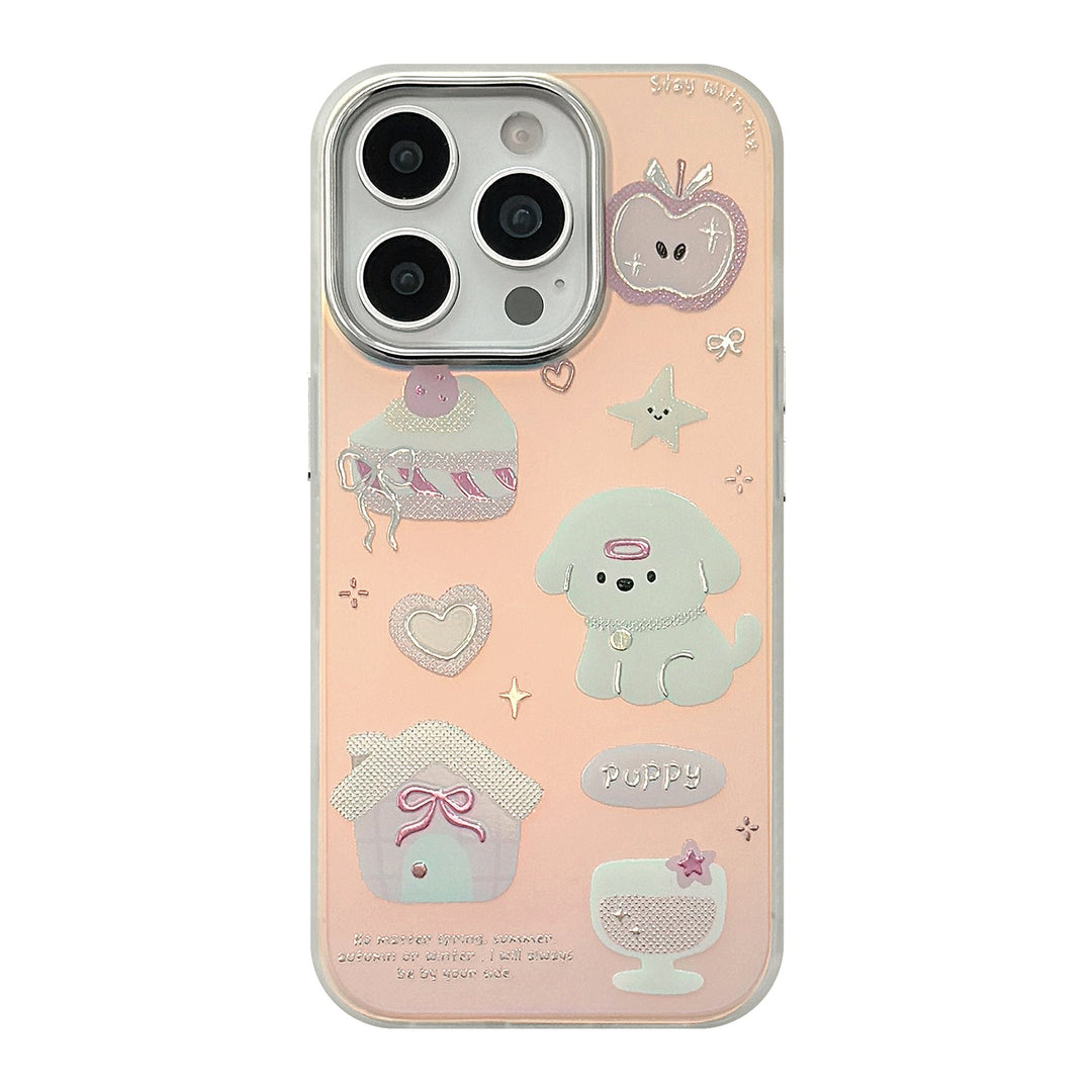 Gilt cartoon dessert puppy for iphone15 mobile phone case 16Promax electroplating laser 13 hard 17 creative