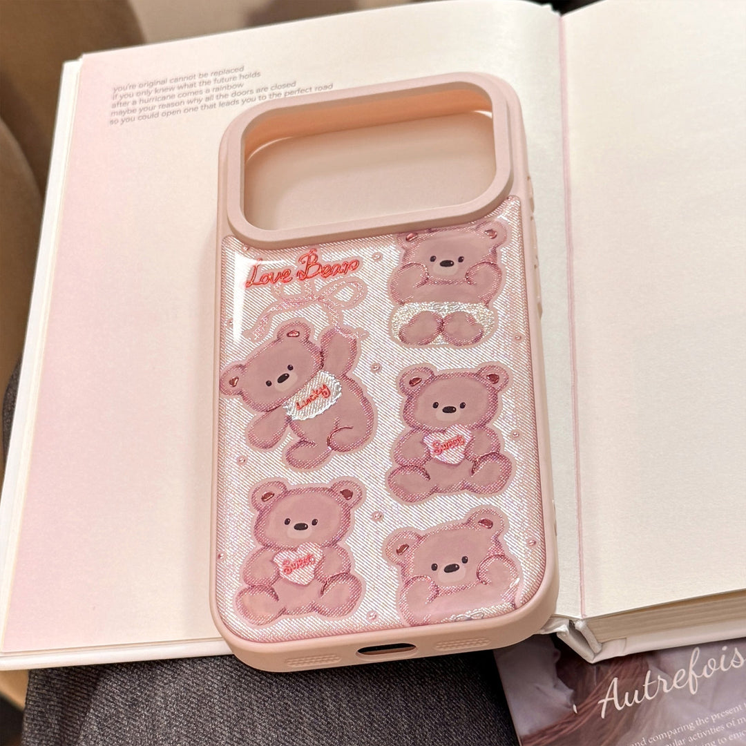 Funda de teléfono móvil Gilt Apple 17promax 16 Epoxy 13 para iPhone15 oso rosa Huawei Samsung