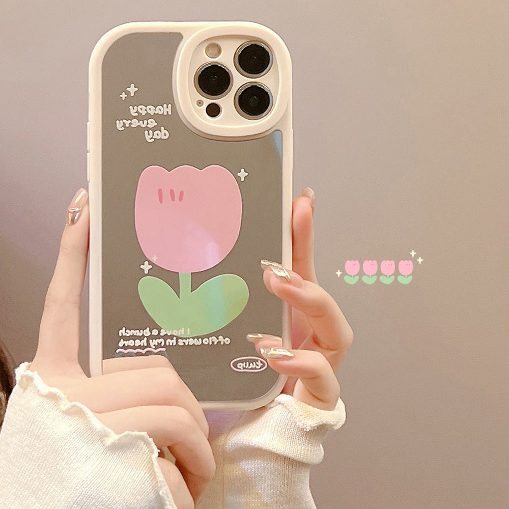 Чехол для iPhone 15 Pro Max с зеркальцем и цветами, мягкий чехол для iPhone XR, зеркальце для макияжа, чехол для iPhone 11, подходит для iPhone 8 Plus, для волос, для iPhone 14