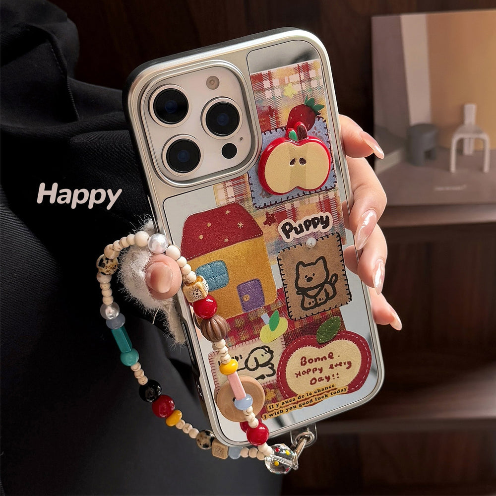 ins three-dimensional red apple cartoon is suitable for iphone16 mobile phone case 17pro max mirror 13 lanyard 14 generation
