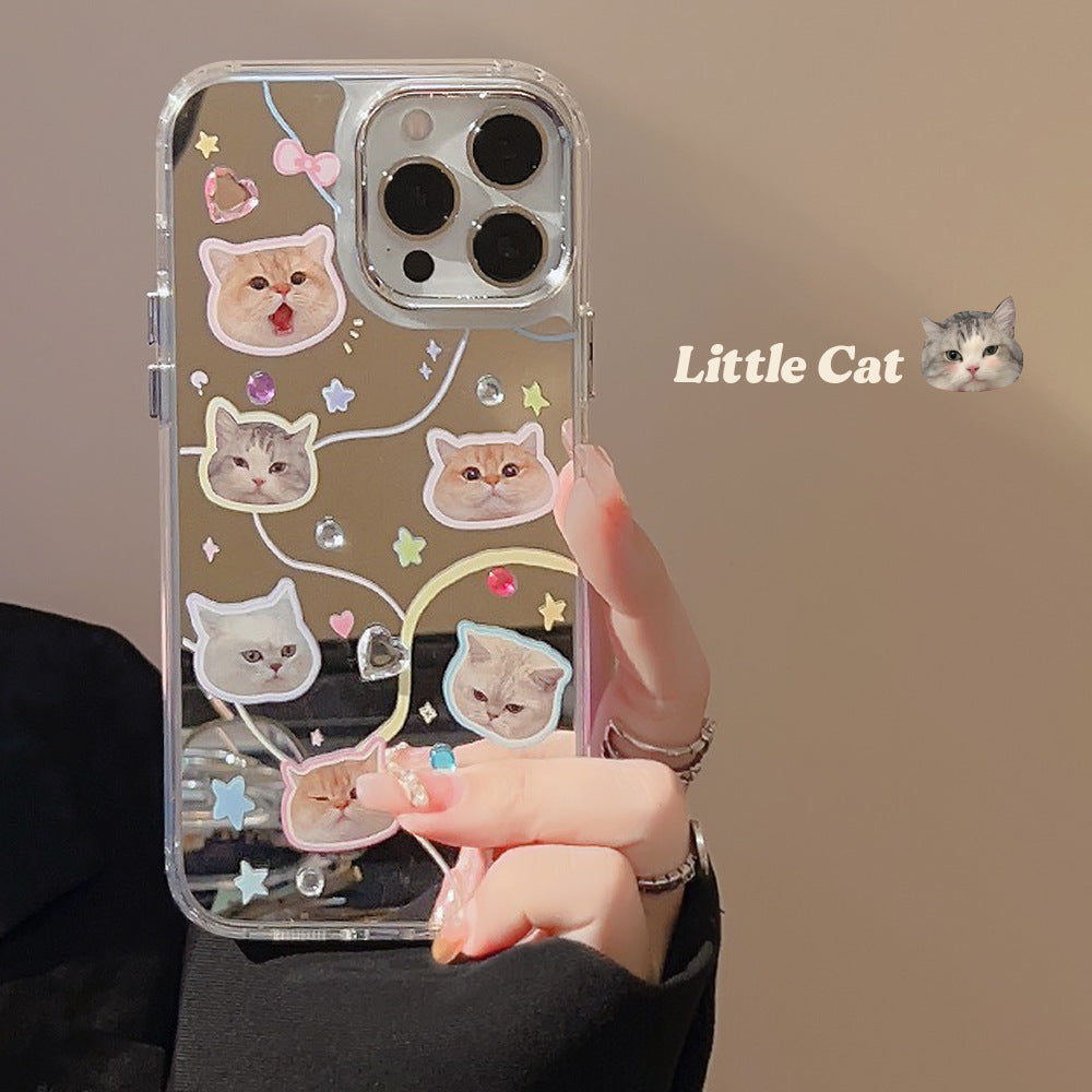 Funda de iPhone 16 con diamante de gato, espejo electrochapado 17, sensación avanzada 13, aplicable a 12 y 15pro max
