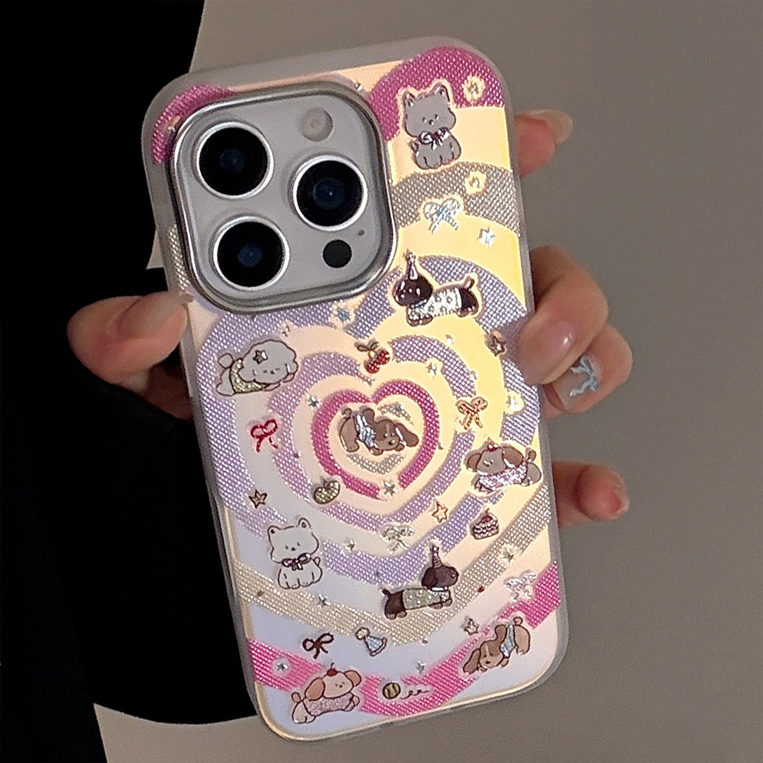 Láser dorado apto para funda de iPhone 16 Pro Max de Apple 15 anticaída 14 con dibujos animados de corazones de colores 13 de Corea