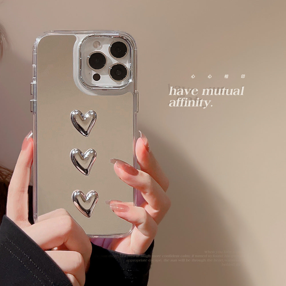 Funda para teléfono móvil Apple 15ProMax iPhone16 de metal tridimensional con amor 17 para 11, de lujo ligero 14, estilo espejo