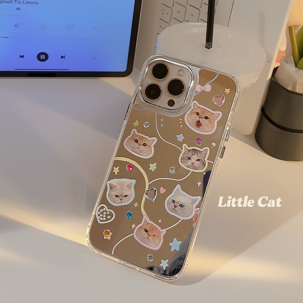 Funda de iPhone 16 con diamante de gato, espejo electrochapado 17, sensación avanzada 13, aplicable a 12 y 15pro max