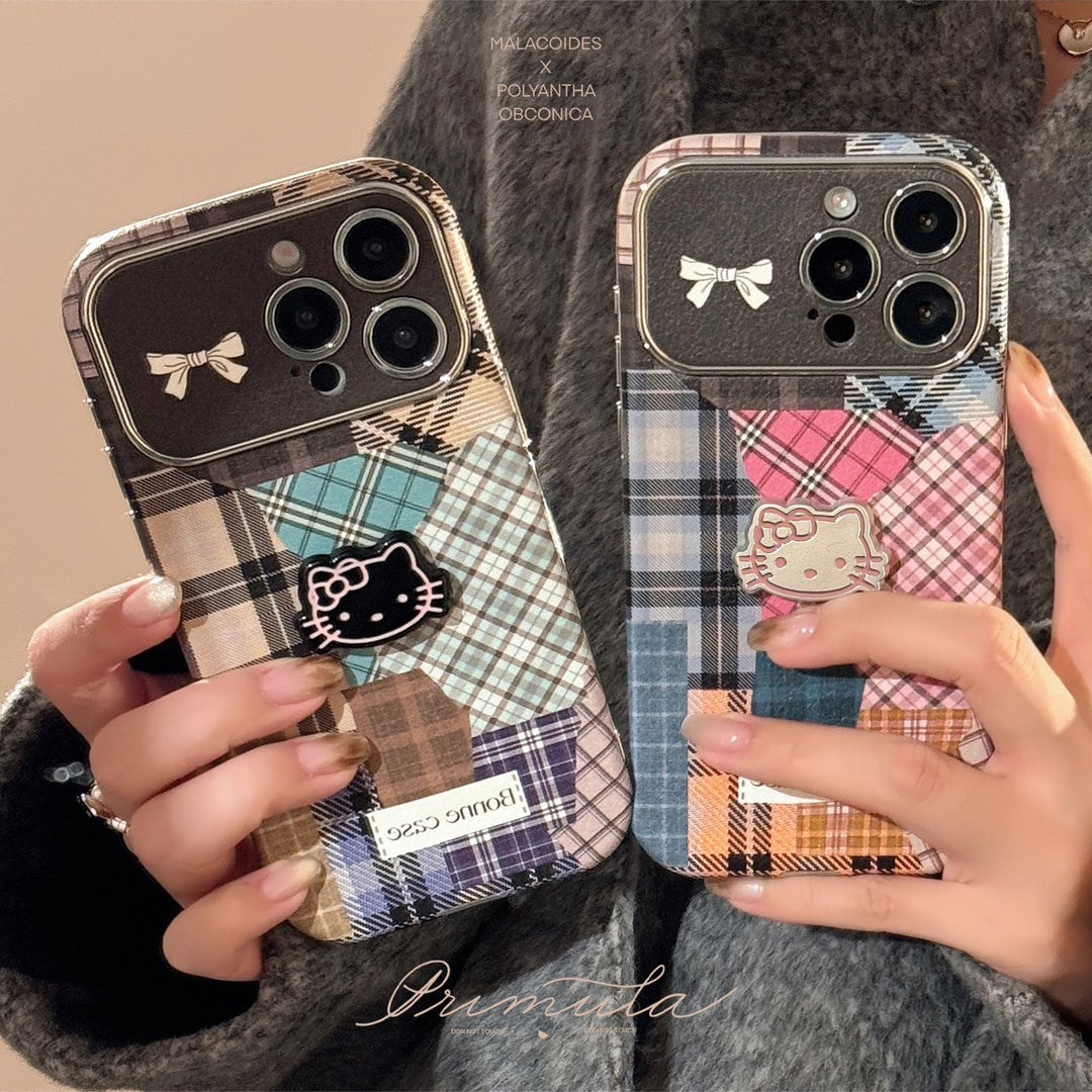 Funda para teléfono móvil Retro a cuadros con empalmes de gato 14 para 15promax Apple iphone16 tridimensional 17 piel 13
