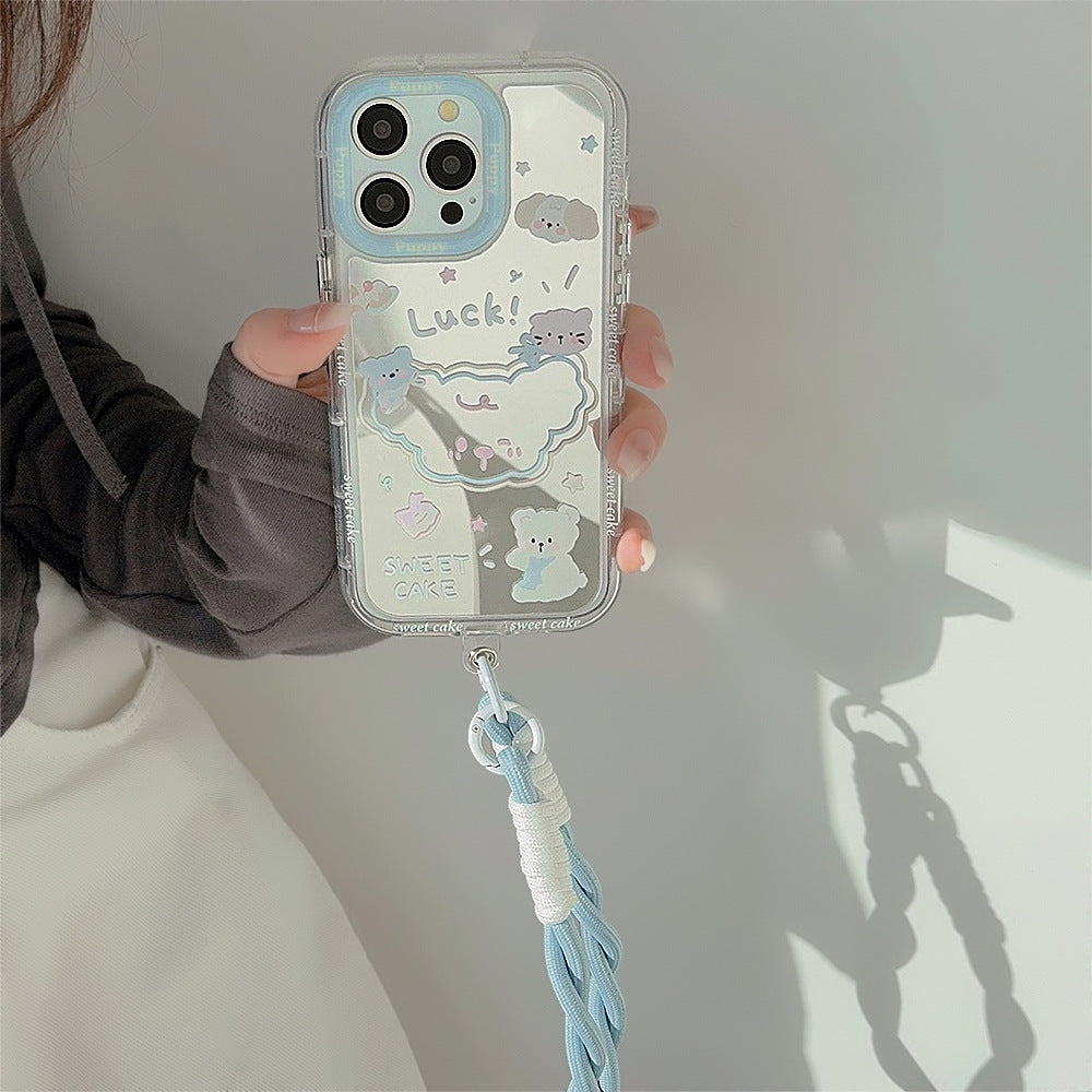Funda de teléfono para iPhone 17 de dibujos animados, con espejo de verano y correa de mano, para iPhone 16 Pro Max, iPhone 15 y iPhone 11.