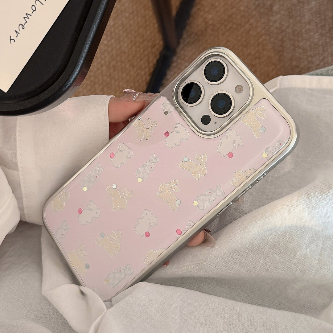 Funda de teléfono móvil de manzana dorada 16pro max iphone17 color lunares conejo lindo 15 para 13 huawei p70