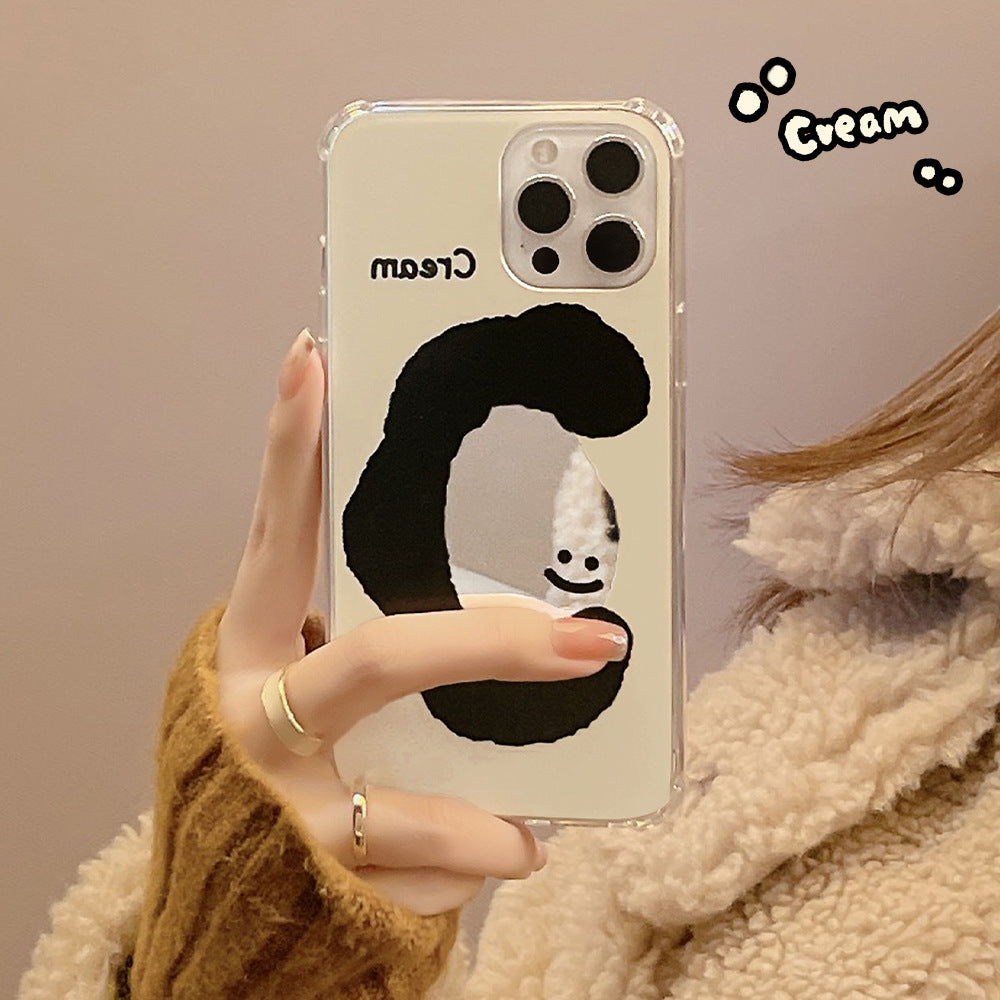 ins crema cara sonriente se aplica a 17pro max apple iphone15 funda de teléfono móvil 11 espejo de maquillaje 16 anticaídas 14 dura