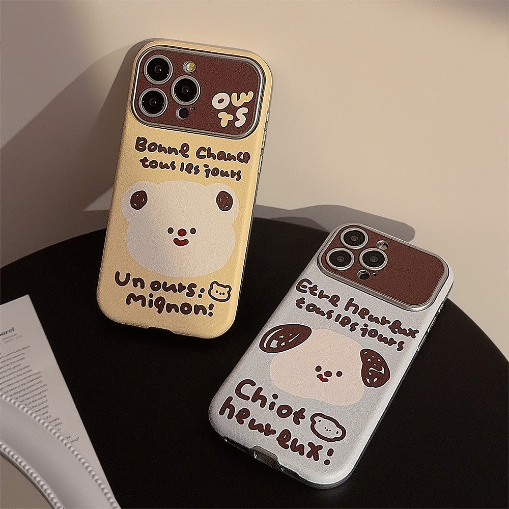 Funda para teléfono móvil iPhone 14, 15 Pro Max, 16, 17, con diseño de animal de dibujos animados de cuero, protectora todo incluido, estilo coreano, para parejas