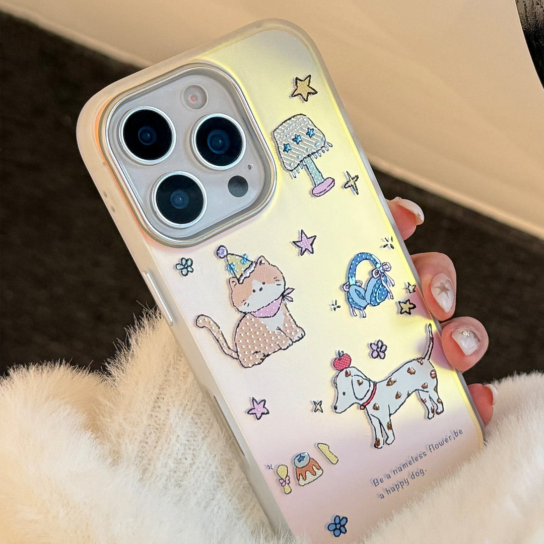 Gilt cute cute pet suitable for iphone17 mobile phone case 16 laser 15Promax generation 14 cartoon 11 electroplating