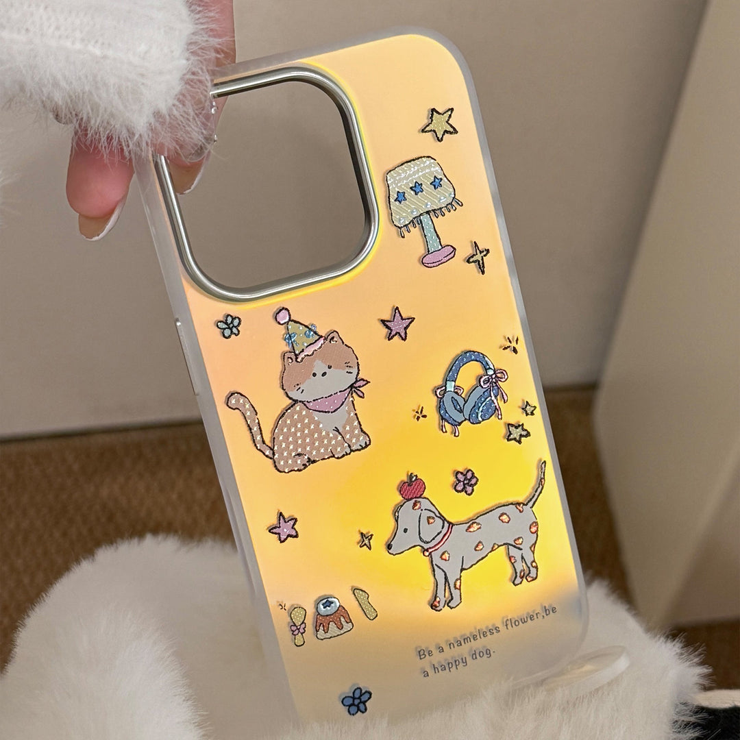 Gilt cute cute pet suitable for iphone17 mobile phone case 16 laser 15Promax generation 14 cartoon 11 electroplating