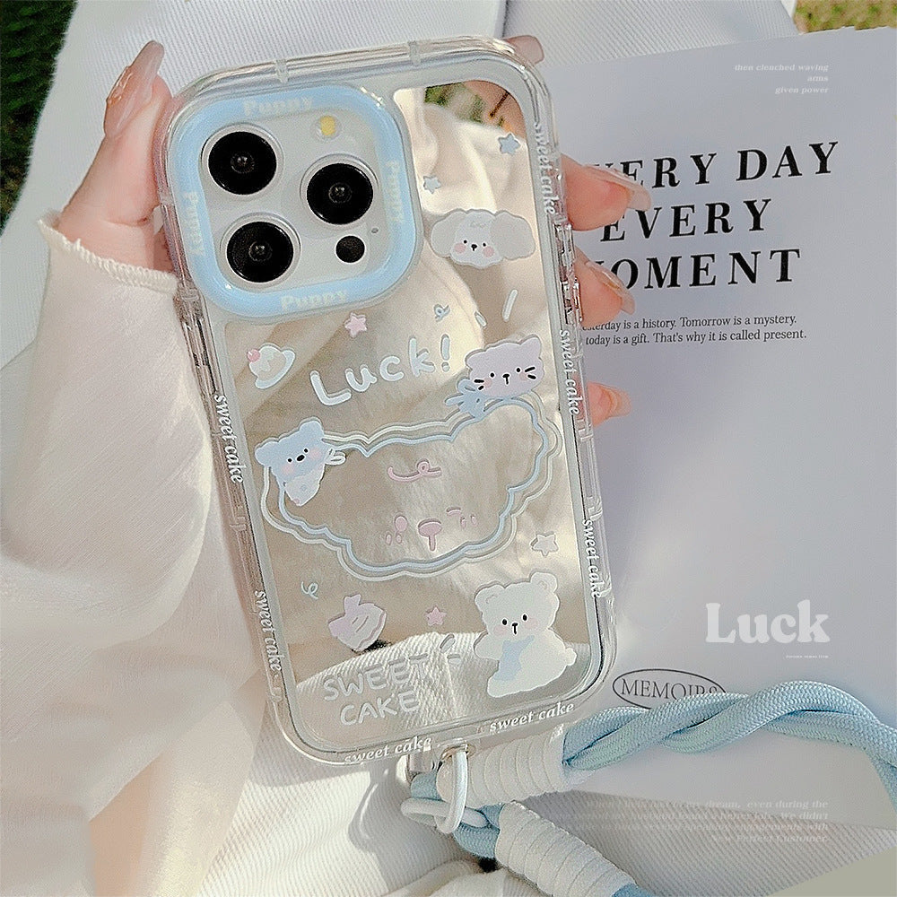 Funda de teléfono para iPhone 17 de dibujos animados, con espejo de verano y correa de mano, para iPhone 16 Pro Max, iPhone 15 y iPhone 11.